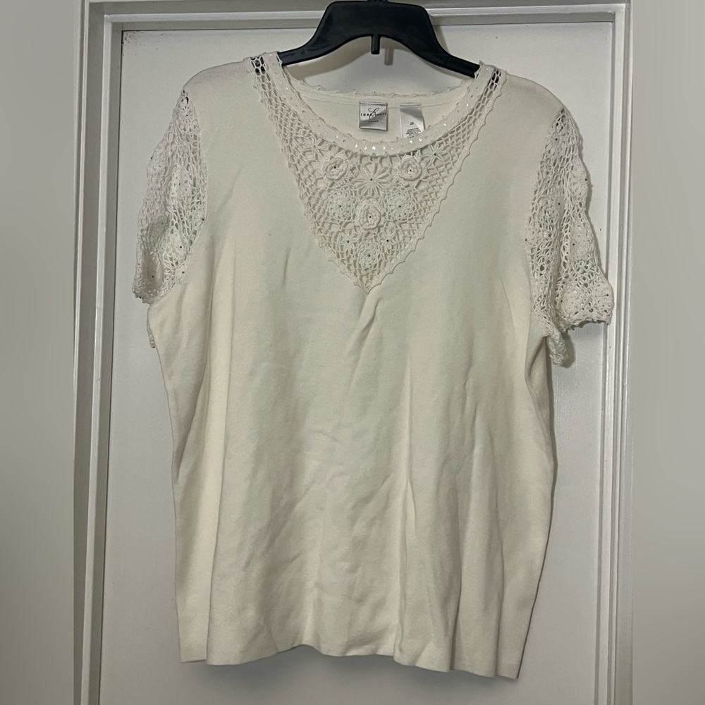 Emma James white Lace Accent Blouse size: 2X